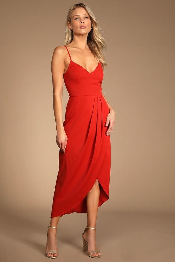 Reinette Rust Red Midi Dress Red Dress Dresses Spring Dress Spring Outfits Pastel | Lulus (US)