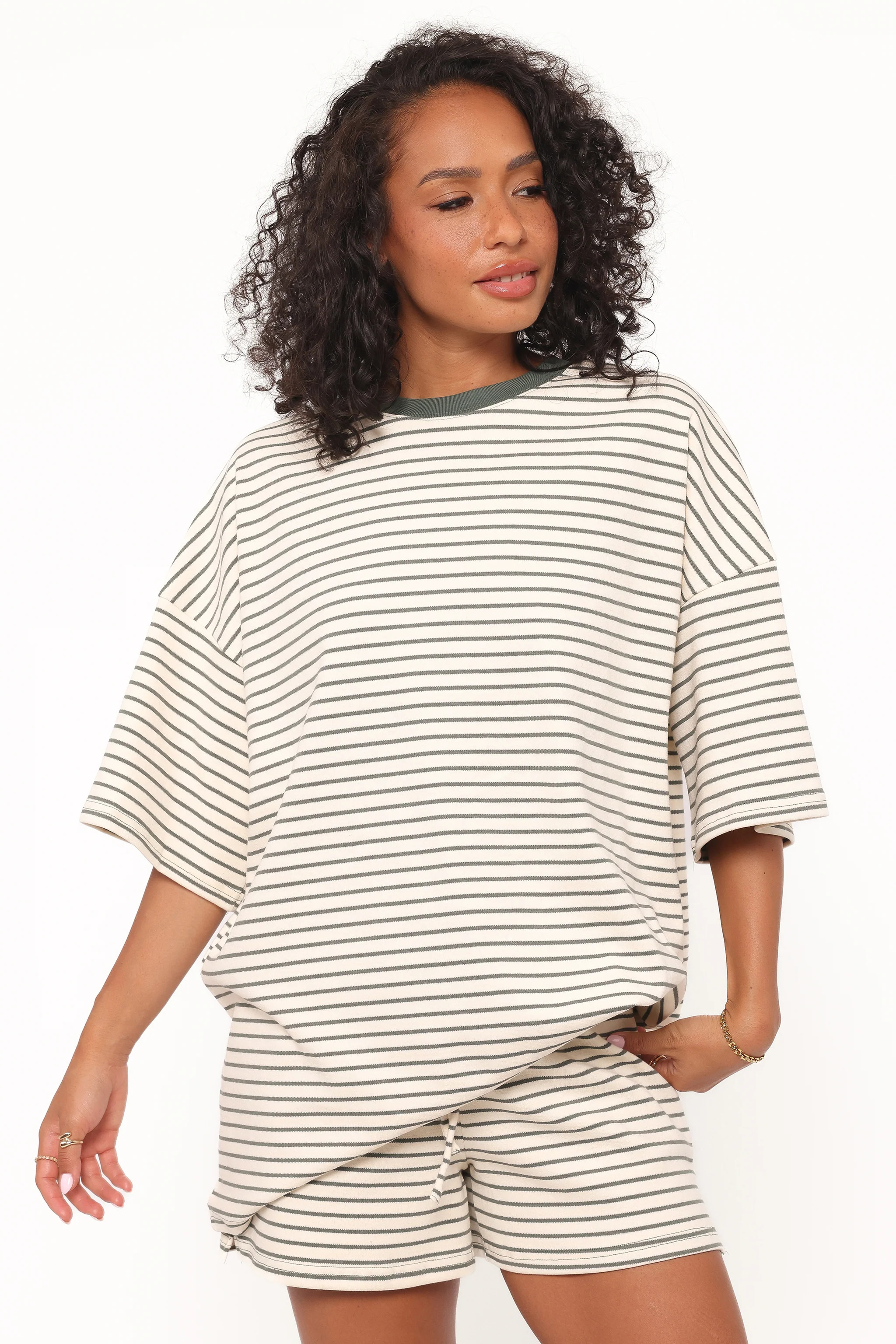 Hellen Stripe Short Set - Cream/Green Stripe | Petal & Pup (US)