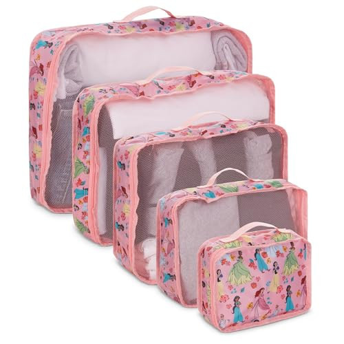 Disney Princess Cinderella Packing Cubes - Winnie the Pooh, Minnie Mickey Stitch 5 Piece Packing Cubes Compression - Travel Essential Accessories - Luggage Suitcase Organizer Set - For Kids, Adults | Amazon (US)