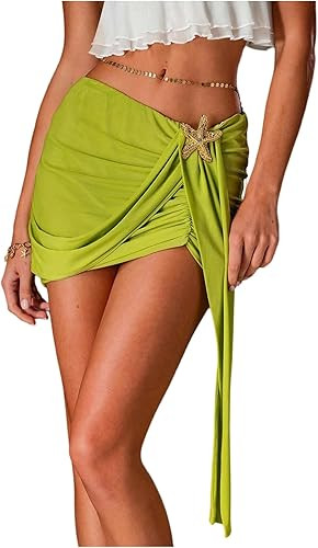 MakeMeChic Women's Party Mesh Metal Starfish Mini Skirt Low Waist Ruched Bodycon Skirts | Amazon (US)