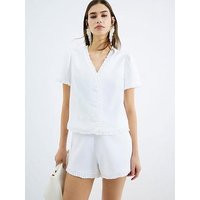 River Island Frill Linen Tailored Top - White | Very (UK)