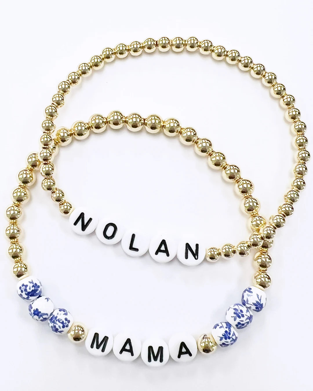 MAMA & Name Set Beaded Bracelets 14k Gold Water Resistant Glass Beads Gift for Her Mom - Etsy | Etsy (US)