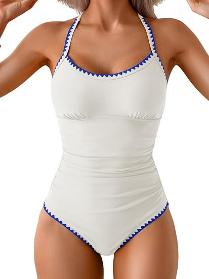 Eomenie Women's One Piece Swimsuit Tummy Control Slimming Bathing Suit Ruched Swimwear Tie Back S... | Amazon (US)