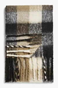 Black and beige checked tassel scarf | Monki