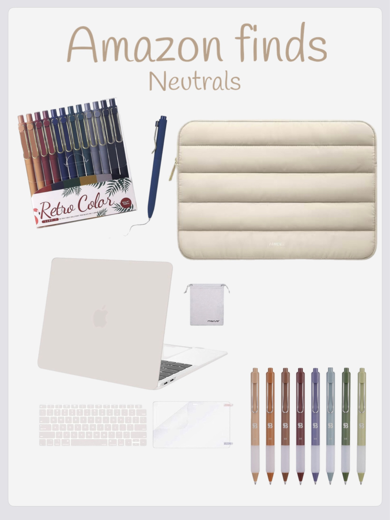 Neutral aesthetic for the student girlies 💻 🫶🏼🤎 cute winter student + work from home office style. 

I own the -rocky gray - laptop case and it’s my FAV for almost 3 years now!!



• brown pens • neutral colored pens • laptop case • •laptop travel pouch • • college style • •work from home aesthetic • 

#LTKGiftGuide