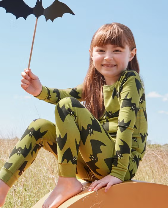 Toddler Halloween HannaSoft™ Stretch Long John Pajama Set in Batty On Moss Green - Boys' Size 2 by Hanna Andersson | Hanna Andersson