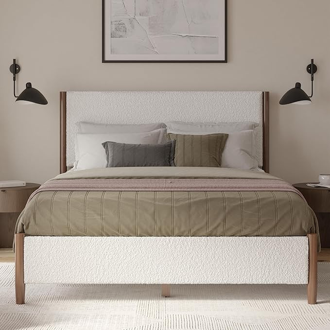 DG Casa Callan Modern Stylish Upholstered Boucle Fabric Solid Wood Bed Frame with Wooden Slats, N... | Amazon (US)