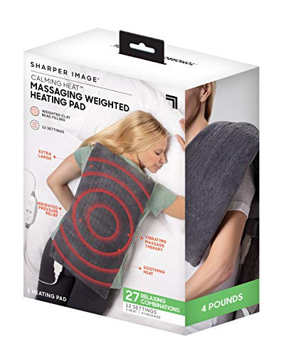Calming Heat Massaging Weighted Heating Pad by Sharper Image- Electric Heating Pad with Massaging Vibrations, Auto-Off,12 Settings- 3 Heat, 9 Massage- 27 Relaxing Combinations, 12” x 24”, 4lbs | Amazon (US)