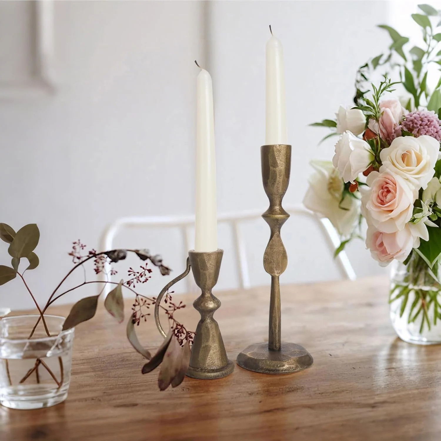 Set of 2 Antique Brass Cast Iron Taper Candle Holders, Vintage Decorative Candlesticks, Table Centerpiece Candle Stands for Wedding Dining & Farmhouse | Wayfair North America