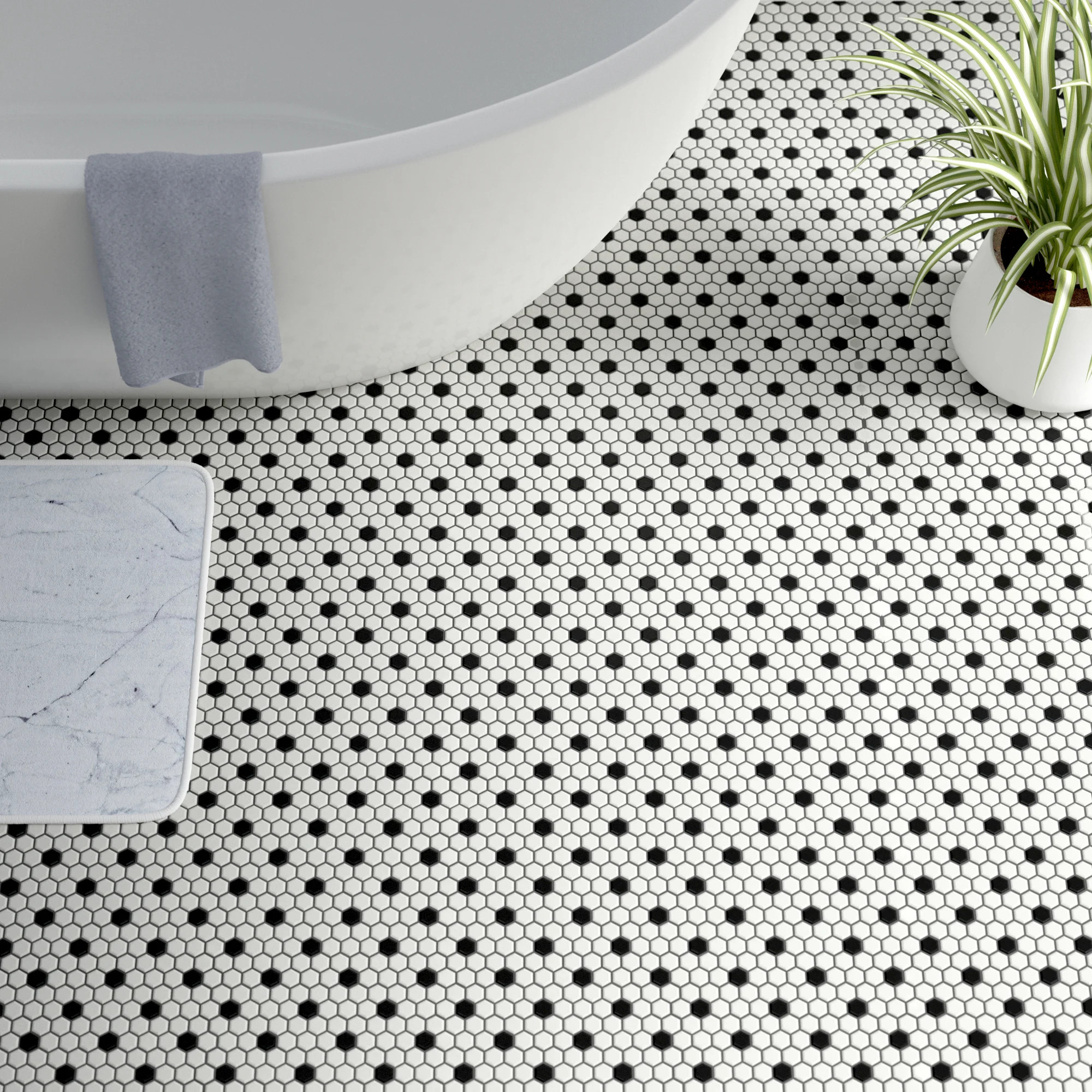 Metro 1" Hex Matte White with Black Dot 10-1/4" x 11-7/8" Porcelain Mosaic Floor and Wall Tile | Wayfair North America