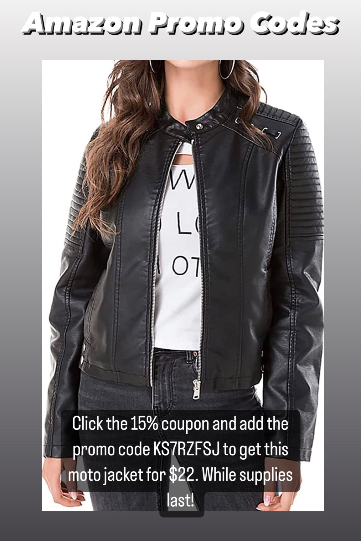 Faux leather moto jacket only $22 with clickable coupon and promo code KS7RZFSJ at checkout. While supplies last - motorcycle jacket - fall fashion - fall basics - Amazon promo code - Amazon promo codes - Amazon coupon - Amazon coupons - Amazon deal - Amazon deals - Amazon Fashion 

#LTKSeasonal #LTKunder50 #LTKsalealert