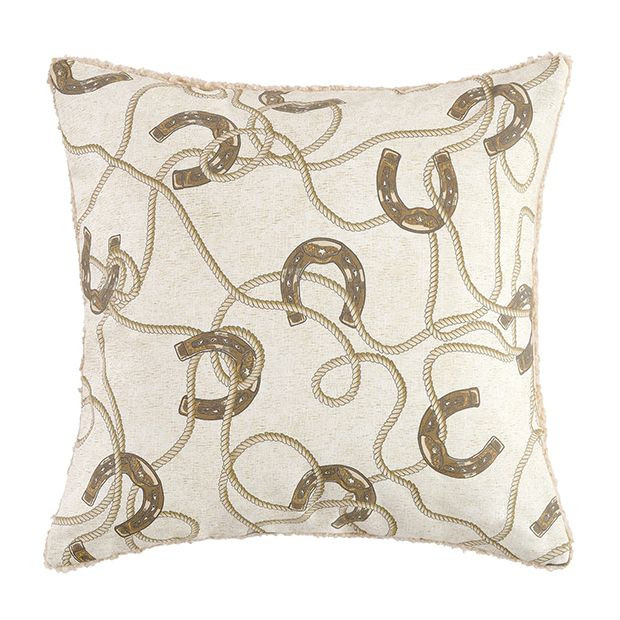 Upscale Ropes and Horseshoes Teddy Backed Throw Pillow Set of 2 | Antique Farm House