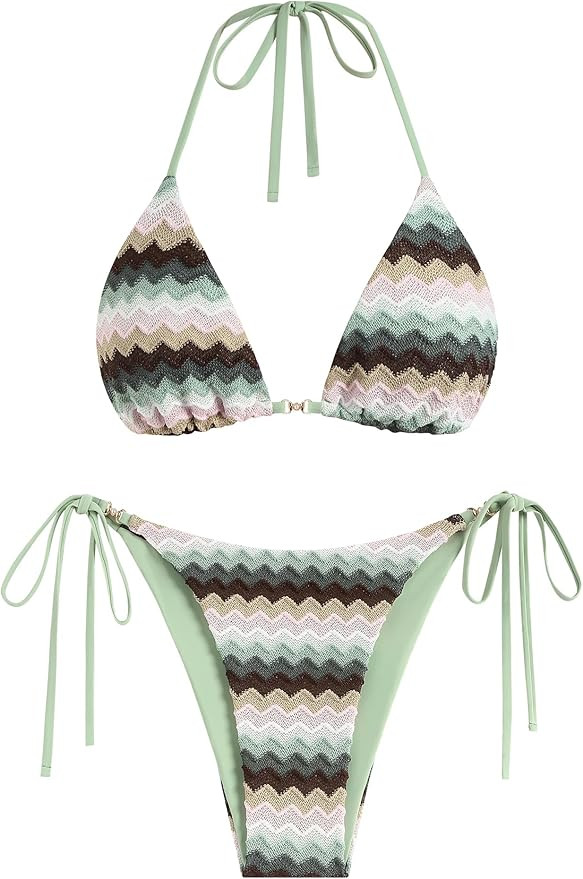 ZAFUL Bikini Sets for Women Halter Two Piece Swimsuits Sexy Triangle Bikinis Textured Cheeky Bath... | Amazon (US)