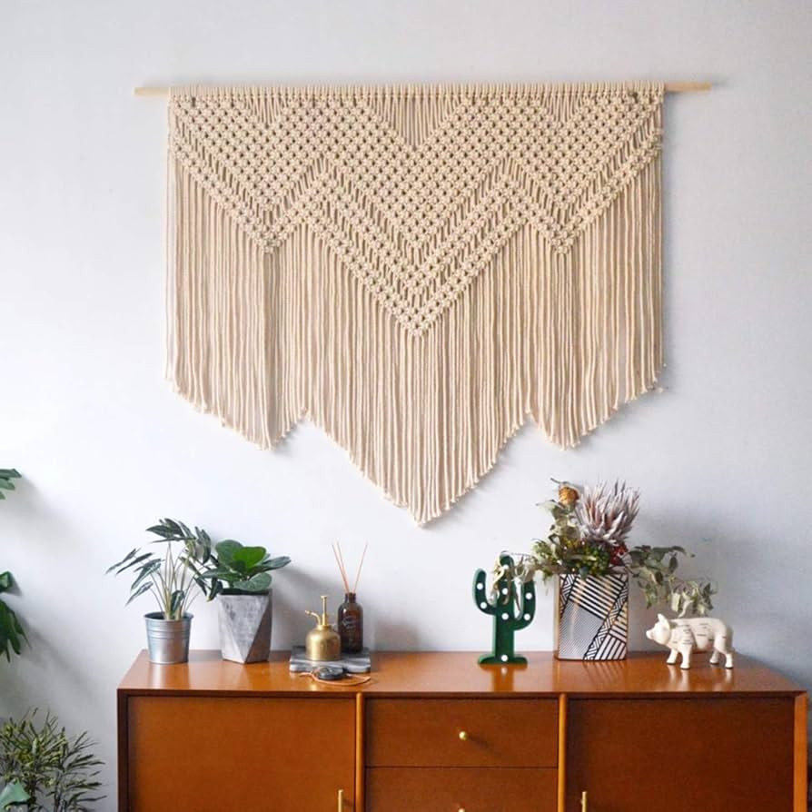 Macrame Wall Hanging Tapestry Bohemian Wall Decor,Handmade Cotton Rope Woven Wall Tapestries Text... | Amazon (US)