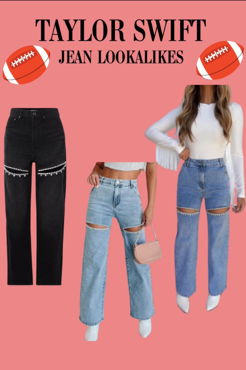 Taylor Swift Outfit. Super Bowl Outfit. Embellished Jeans. Rhinestone Jeans. Taylor Swift Looks. Denim. Jeans  

#LTKstyletip #LTKfindsunder50 #LTKfindsunder100