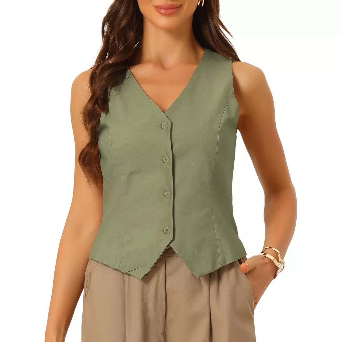 INSPIRE CHIC Women's Fashion Sleeveless Button Down V Neck Crop Summer Vest Medium Black | Target