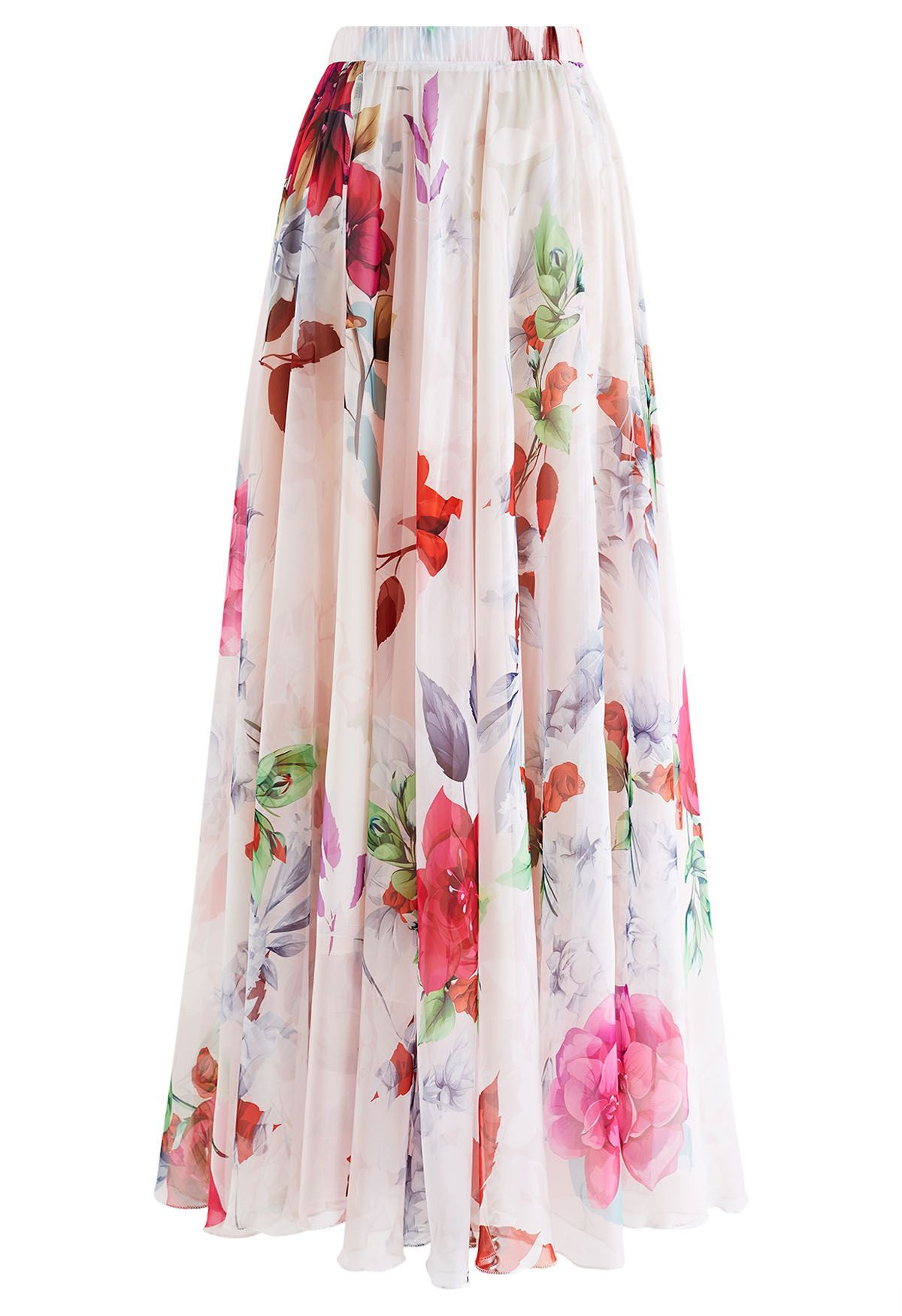 Best Blooms Rose Printed Chiffon Maxi Skirt in Blush | Chicwish