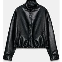 Zara - Faux Leather Padded Bomber Jacket - Black - S - Woman | Zara US