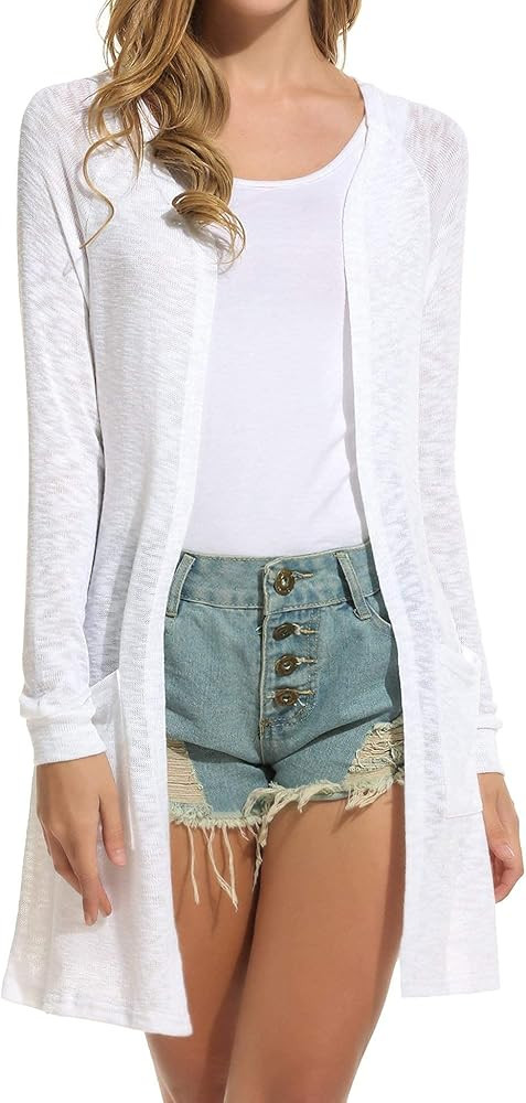 ELESOL Women's Cardigan Sweater, Loose Casual Open Front with Pockets Long Sleeved for Sun-Screen... | Amazon (US)