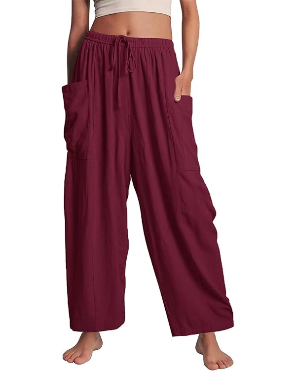 Flygo Women Wide Leg Pants Summer Beach Flowy Palazzo Trousers High Waisted Drawstring Casual Loo... | Amazon (US)