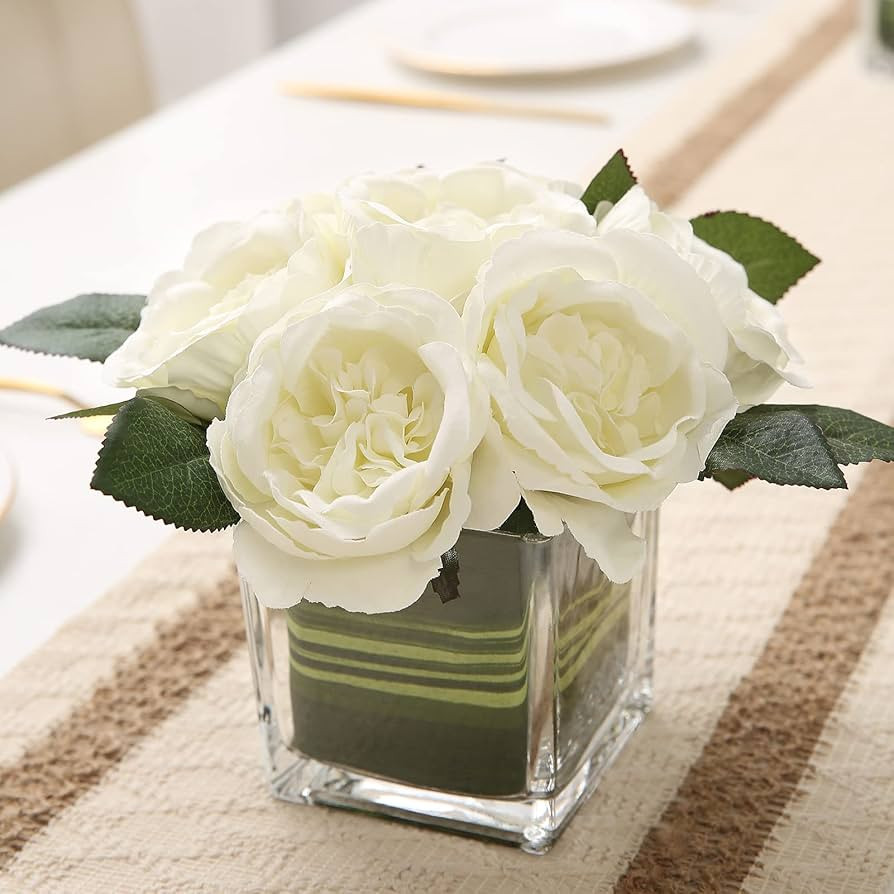 Artificial Peony Silk Flower Centerpieces Faux Floral Arrangement in Glass Vase for Home Wedding ... | Amazon (US)