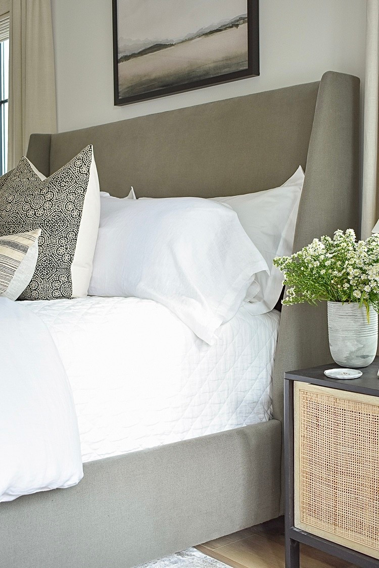 Primary bedroom, master bedroom, white bedding, boll & branch, upholstered headboard 

#LTKHome #LTKSeasonal #LTKSaleAlert