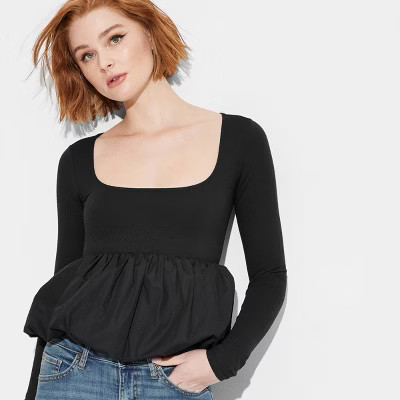Women's Long Sleeve Square Neck Bubble Top - Wild Fable™ | Target