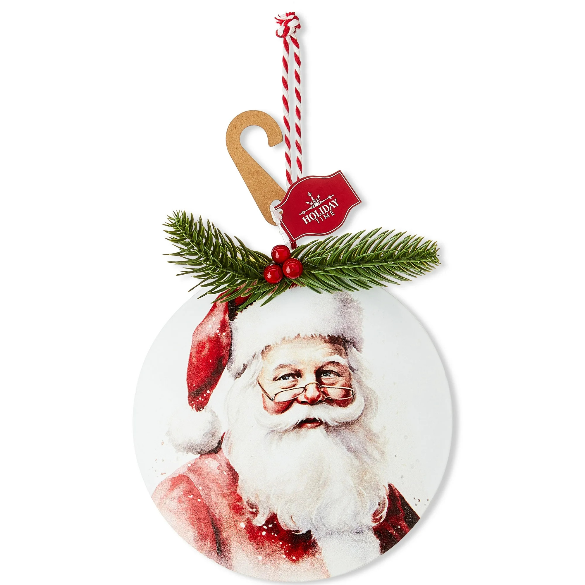 White Metal Santa Print Disc Christmas Ornament, 6", by Holiday Time | Walmart (US)