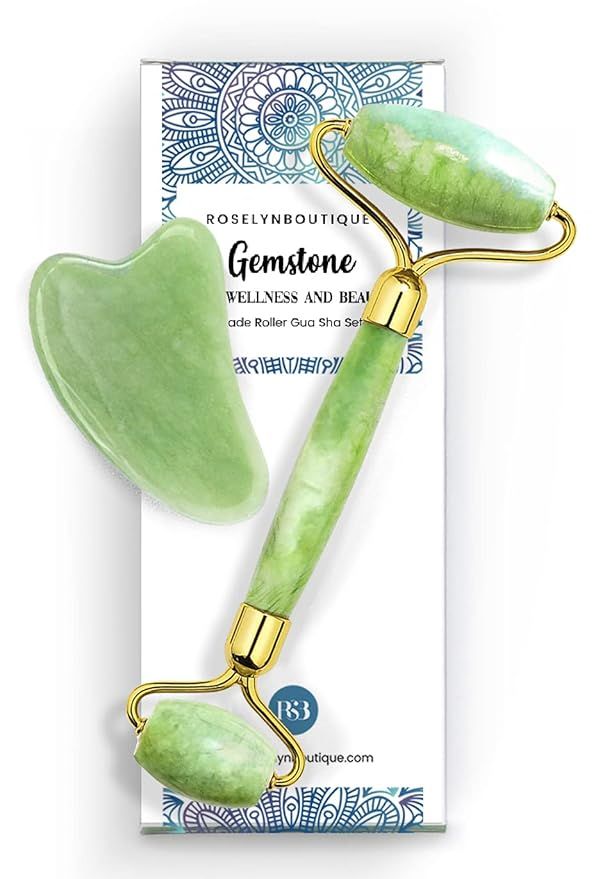 RoselynBoutique Jade Roller for Face and Gua Sha Set - Beauty Cosmetic Facial Skin Roller Massage... | Amazon (US)