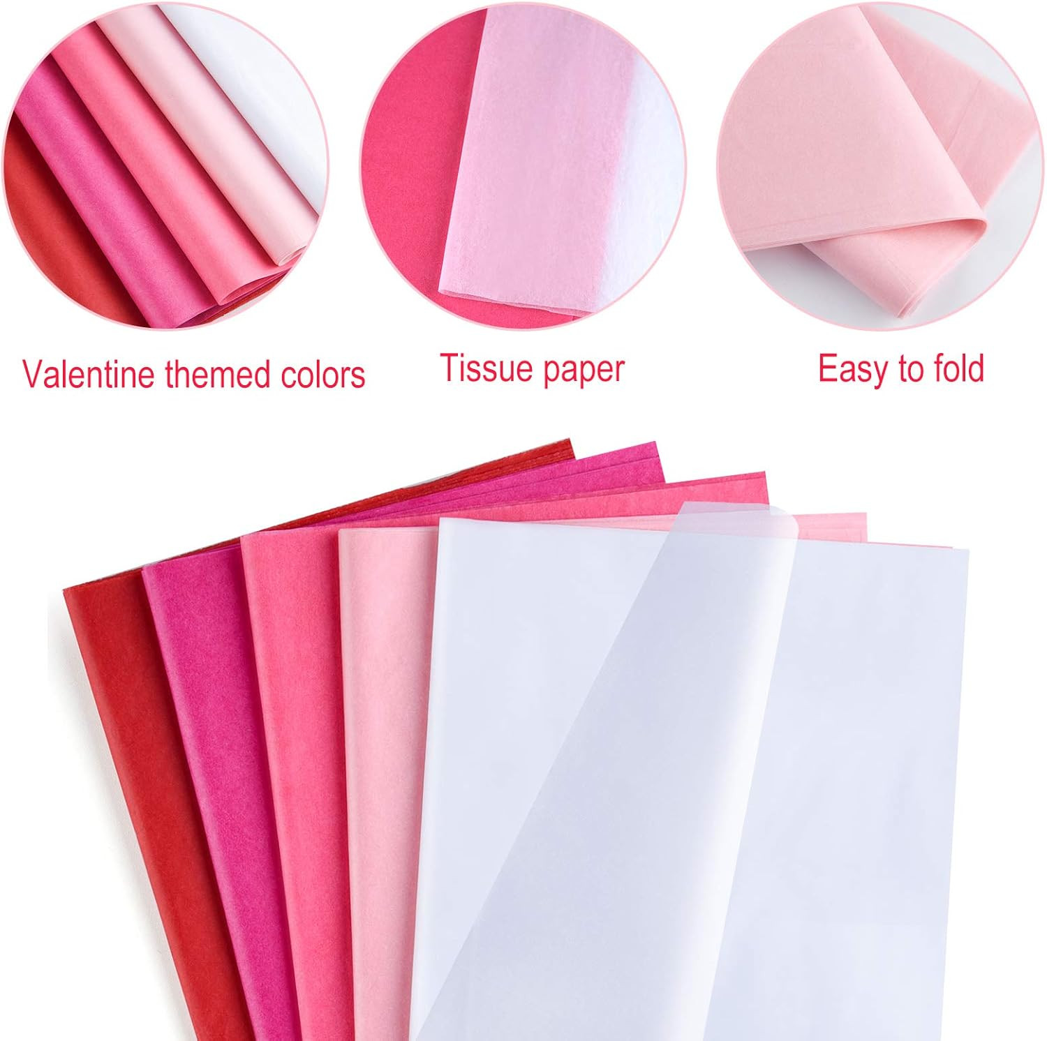 CHRORINE 50 Sheets Mixed Pink Tissue Paper Wrapping Paper Art Paper Crafts for Packaging Valentin... | Amazon (US)