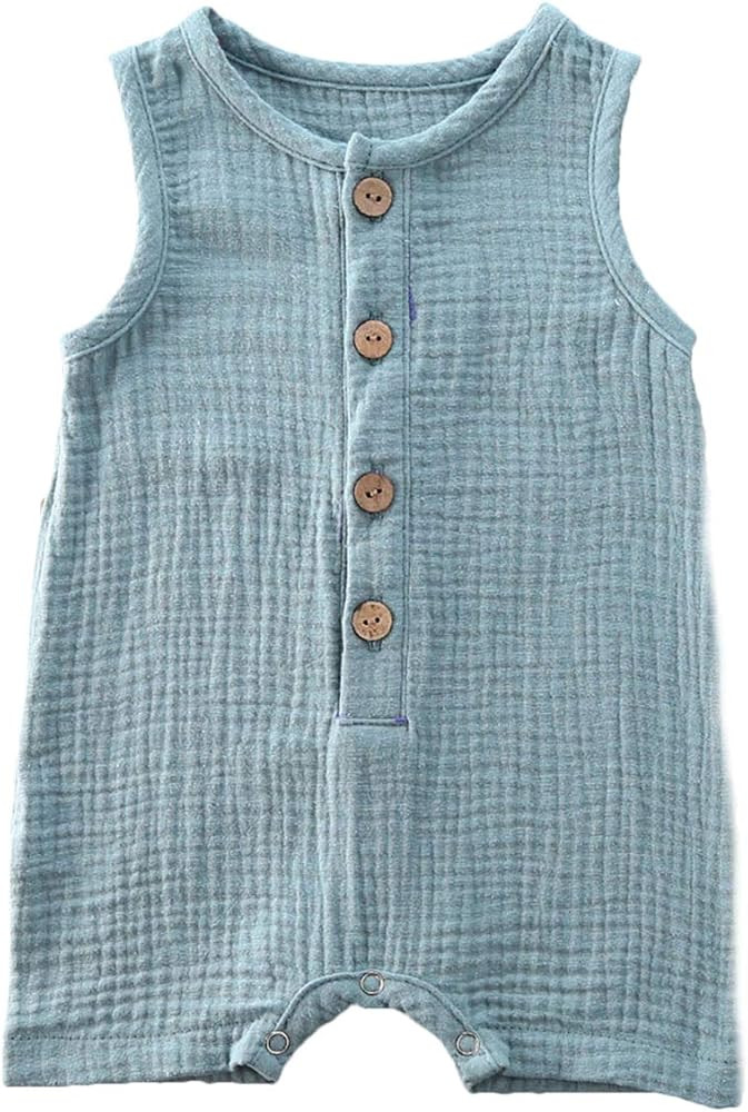 Unisex Baby Girls Boys One Piece Romper Sleeveless Button Bodysuit Jumpsuit Shorts Pajamas Clothe... | Amazon (US)