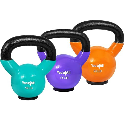 Yes4All Bundle of Kettlebells Weights/Rubber Base Kettlebell - Fitness Hand Weights, Exercises Equipment For Home Gym, Sports Outdoor | Amazon (US)