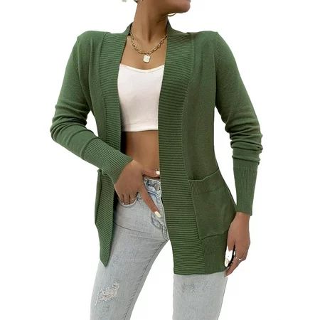 Casual Plain Cardigan Long Sleeve Army Green Women Cardigans (Women s) | Walmart (US)