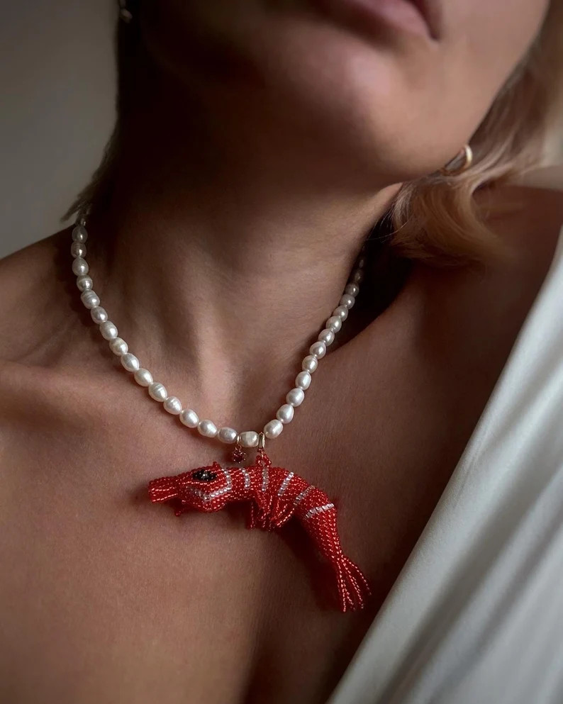 Necklace SHINY SHRIMP, Pearl Jewelry, Pendant Shrimp, Choker, Gift - Etsy | Etsy (EU)