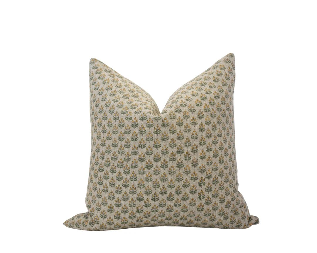 SANA Set of 2-22x22 Floral Block Print Linen Pillow Cover Neutral Floral Pillow Designer Linen Pi... | Etsy (US)