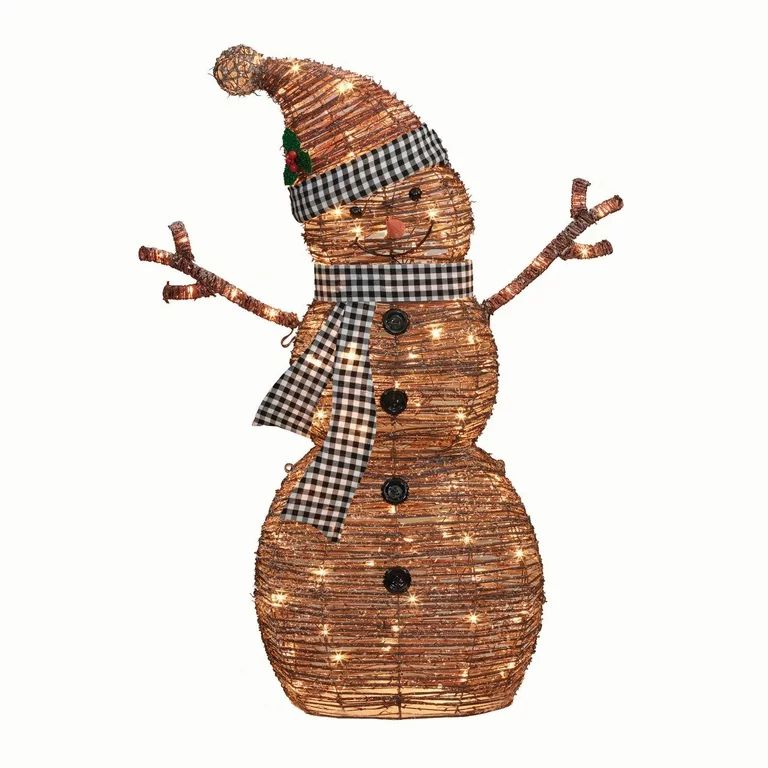 Holiday Time 48" Light-up Rattan-Look Snowman, with 105 Incandescent Christmas Lights | Walmart (US)