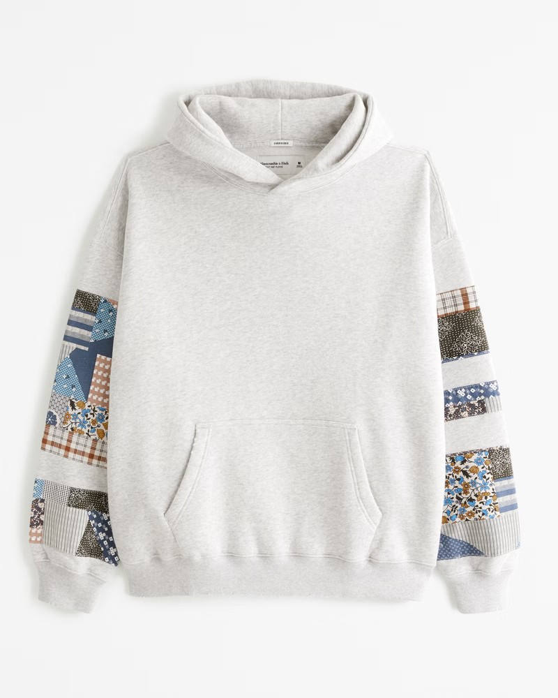 Abercrombie & Fitch Men's Quilted Graphic Popover Hoodie in Light Heather Grey - Size L | Abercrombie & Fitch (US)