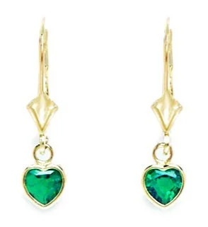 14k Yellow Gold May Green CZ Small Heart Drop Leverback Earrings - Measures 23x6mm - Walmart.com | Walmart (US)