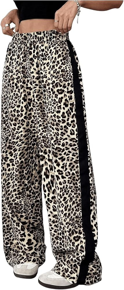 GORGLITTER Women's Y2K Leopard Print Pants Elastic Waist Wide Leg Street Long Trousers with Pocke... | Amazon (US)