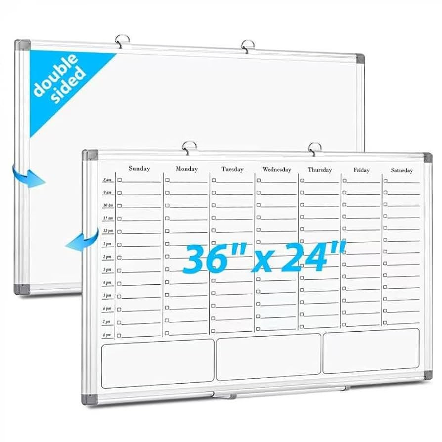 White Board Dry Erase Calendar for Wall, Magnetic Weekly Schedule-Board with Hourly Time Slots fo... | Amazon (US)