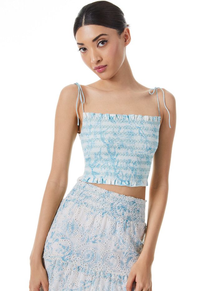 KATHLYN SMOCKED BODICE SPAGHETTI STRAP TOP | Alice + Olivia