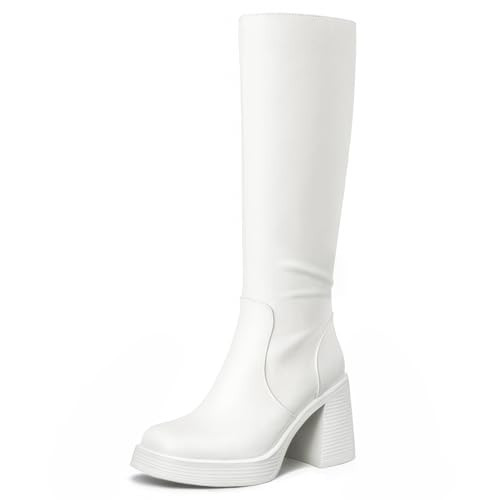 Choiran Knee High Boots for Women - Platform Chunky Square Toe Tall Boots with Block Heeled Side ... | Amazon (US)