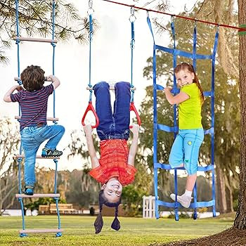 Ninja Warrior Obstacle Course for Kids Backyard - 2\u00d750ft Slackline Kit with 10 Most Complete... | Amazon (US)