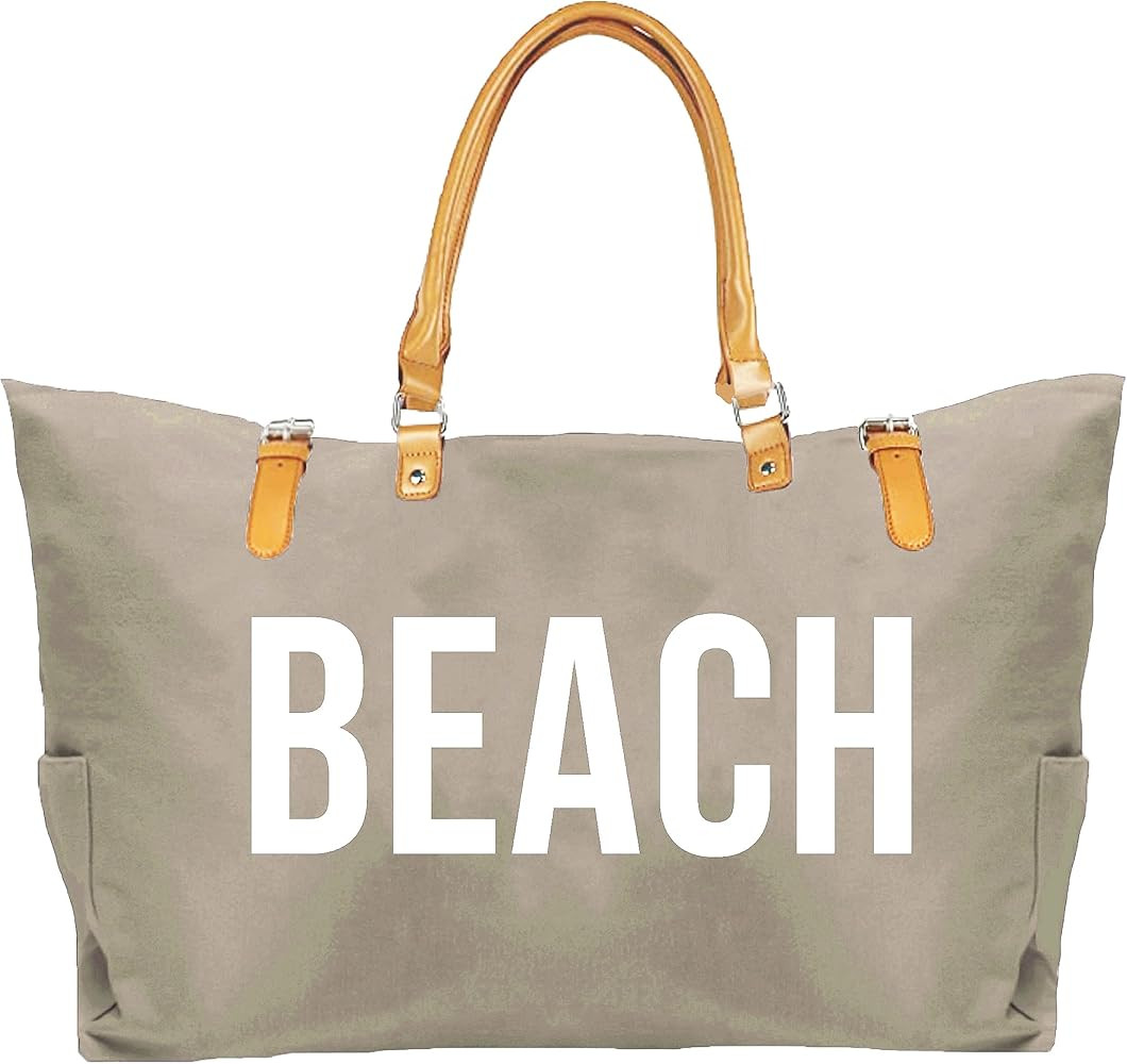 KEHO Fashion Beach Bag, Large, Waterproof Lining, Shoulder Straps, Multiple Pockets For Storage | Amazon (US)