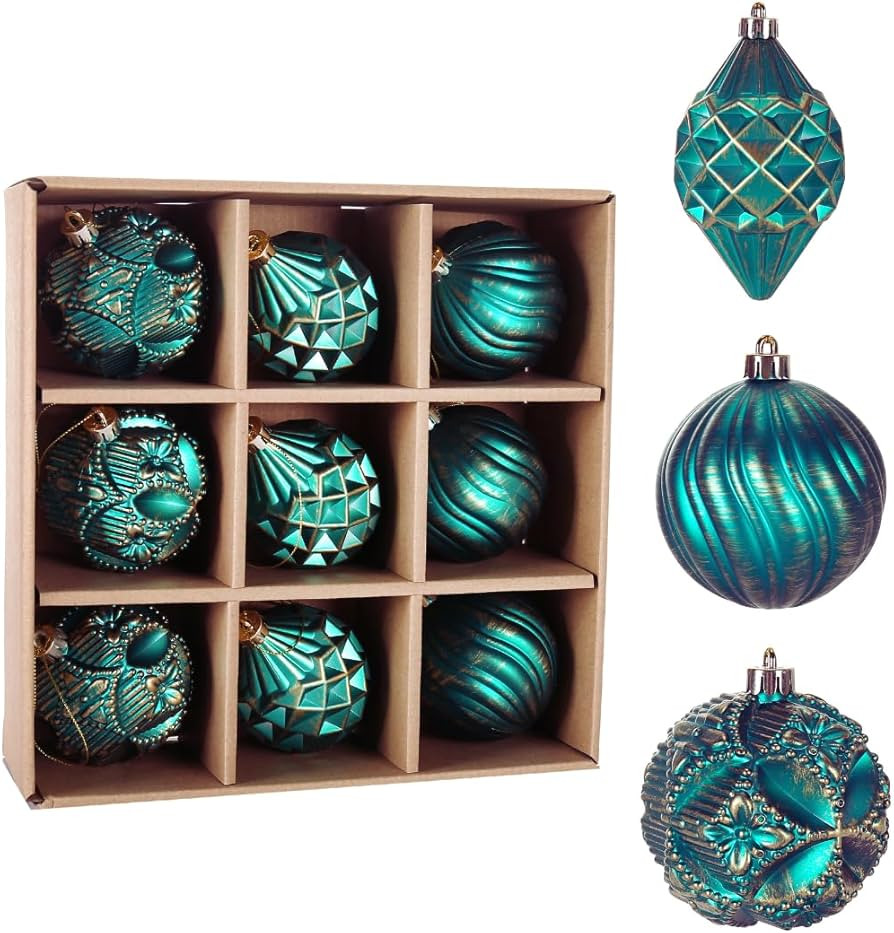 8cm 3.15" Christmas Ball Ornaments, 9 Pcs Shatter-Proof Set with Decor, 9ct Set 2023 Decoration f... | Amazon (US)