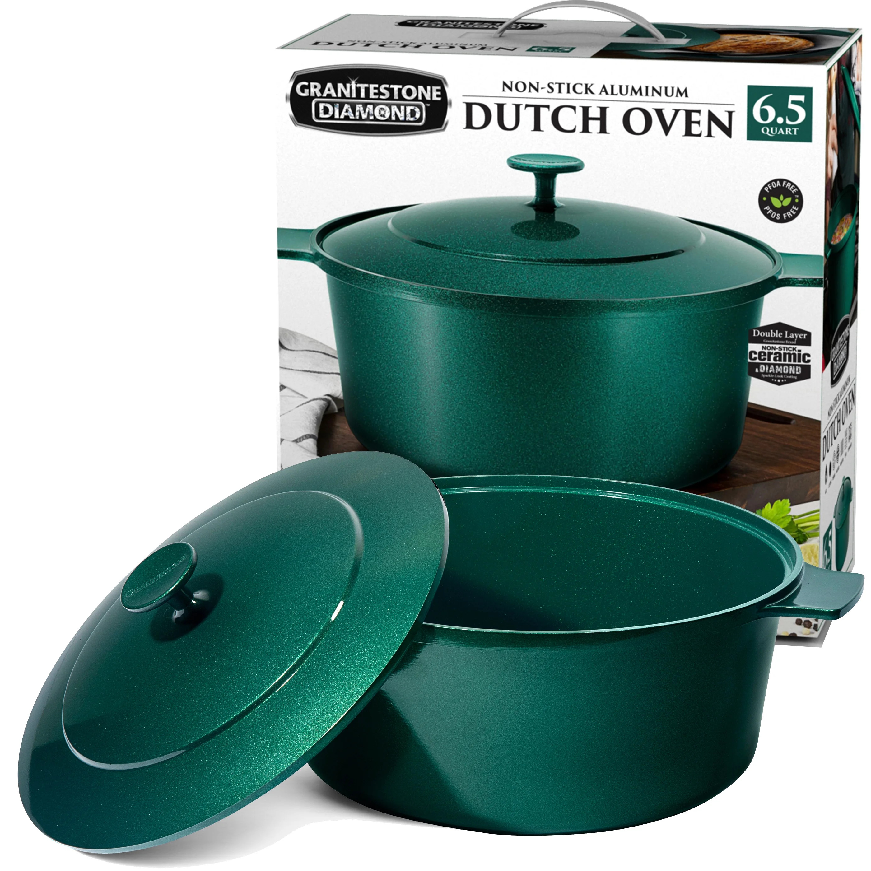 Granite Stone Dutch Oven Ultra Durable Mineral & Diamond Infused Nonstick Dutch Oven 6.5Qt Emeral... | Walmart (US)