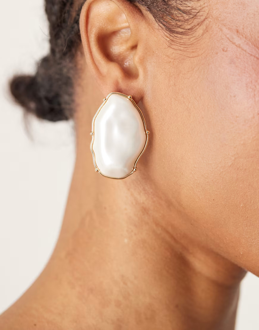 ASOS DESIGN stud earrings with faux pearl design in gold tone | ASOS (Global)