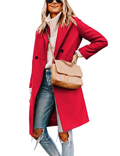 Hooever Women's Winter Wool Coat Casual Notch Lapel Single-Breasted Peacoat(Red-XXL) | Amazon (US)
