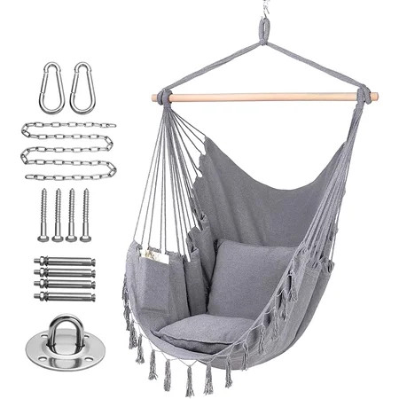 Y- STOP Hammock Chair Hanging Rope Swing, Max 330 Lbs, 2 Cushions Included-Large Macrame Hanging Cha | Walmart (US)