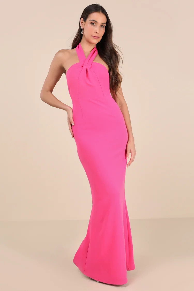 Mesmerizing Perfection Pink Halter Neck Backless Maxi Dress | Lulus